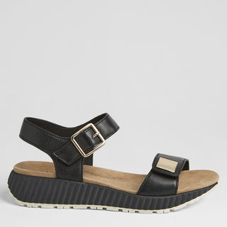 LITTLA W - BLACK LEATHER-BLACK SOLE SANDALS