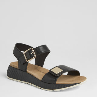 LITTLA W - BLACK LEATHER-BLACK SOLE SANDALS