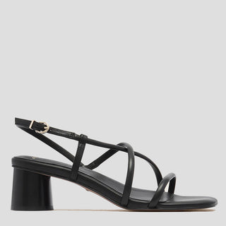 LOTTIE - BLACK LEATHER SANDAL HEELS
