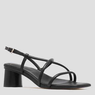 LOTTIE - BLACK LEATHER SANDAL HEELS