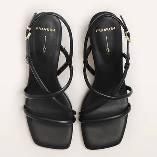 LOTTIE - BLACK LEATHER SANDAL HEELS