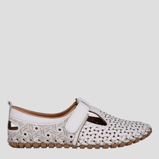 MUNROE - WHITE LEATHER FLATS