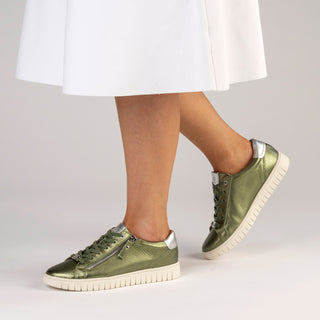 LUNA - GREEN SNAKE PRINT LEATHER SNEAKERS