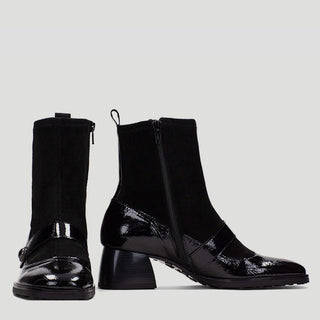 MARSELLA - BLACK LEATHER HEEL ANKLE BOOTS