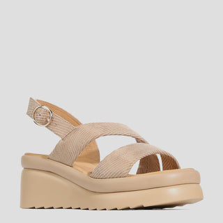 MENORLA - SAND SUEDE LEATHER WEDGE  HEEL SANDALS