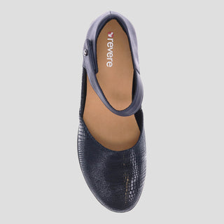OSAKA - NAVY LIZARD PRINT LEATHER FLATS