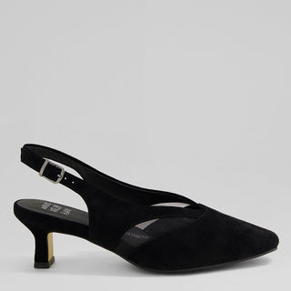 OSGOOD XW - BLACK SUEDE MESH SLINGBACK HEELS