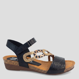 OCHRE - BLACK/BRONZE/LEOPARD LEATHER SANDALS