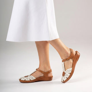 655-0841 - BRANDY-OFF WHITE LEATHER SANDALS