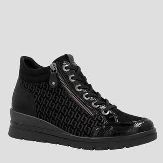 R0773 - BLACK PATENT KOMBI LEATHER ANKLE BOOTS