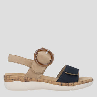 R6853 - NAVY-BEIGE LEATHER SANDALS