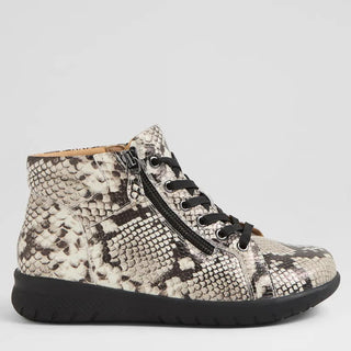SHAUNAT XF - BLACK & WHITE SNAKE PRINT LEATHER ANKLE BOOTS