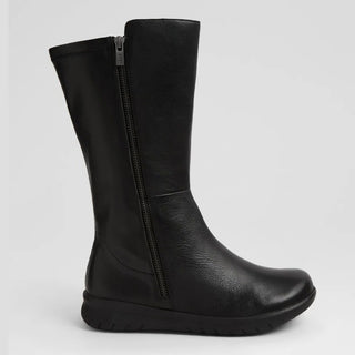 SHINDIGITY XF - BLACK LEATHER BLACK SOLE STRETCH LONG BOOTS