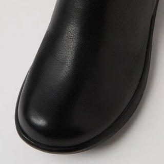 SHINDIGITY XF - BLACK LEATHER BLACK SOLE STRETCH LONG BOOTS