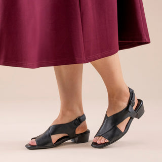 DESTINI - BLACK LEATHER SANDAL HEELS