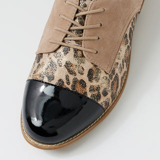 TOBIN XF - BLACK TAUPE LEOPARD PRINT LEATHER FLATS