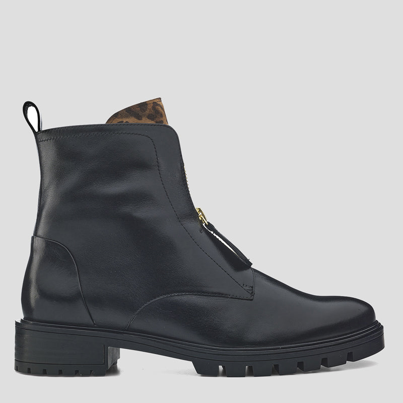 TULSA - BLACK BROWN LEATHER ZIP UP ANKLE BOOTS