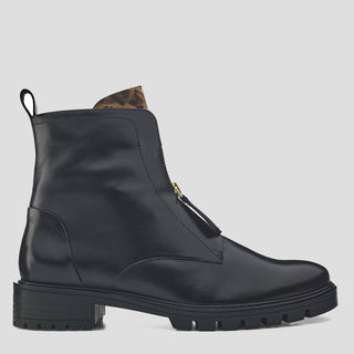 TULSA - BLACK BROWN LEATHER ZIP UP ANKLE BOOTS