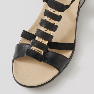 ULOVER W - BLACK LEATHER ELASTIC SANDALS