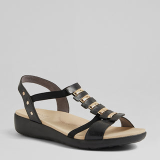 ULOVER W - BLACK LEATHER ELASTIC SANDALS