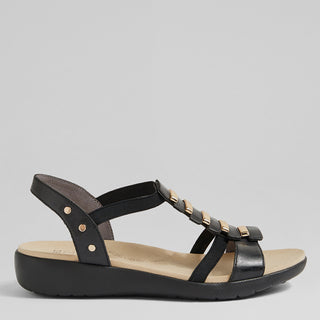 ULOVER W - BLACK LEATHER ELASTIC SANDALS