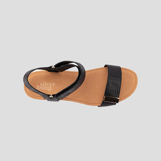 UTICA - BLACK LEATHER WEDGE HEEL SANDALS