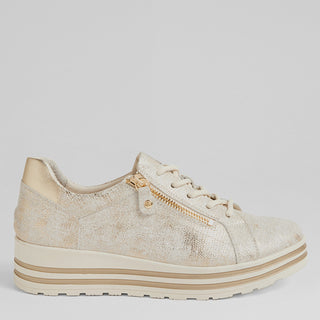 VAMRA XF - IVORY LIZARD-GOLD LEATHER SNEAKERS