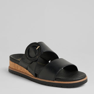 VATHA W - BLACK LEATHER SANDAL SLIDE