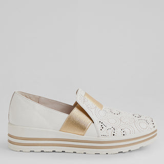 VIBEL XF - WHITE-PALE GOLD LEATHER FLATS