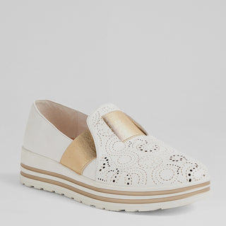 VIBEL XF - WHITE-PALE GOLD LEATHER FLATS
