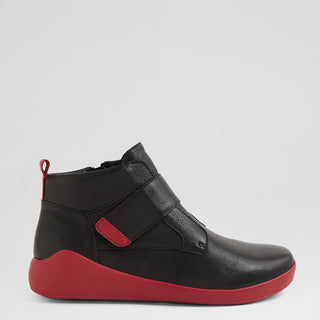 YEDD XF - BLACK-DARK RED LEATHER ANKLE BOOTS