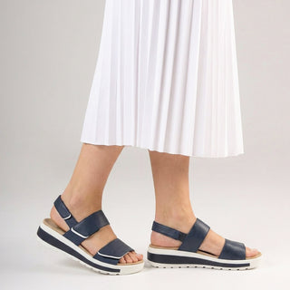 GARLIN W - NAVY-WHITE LEATHER SANDALS